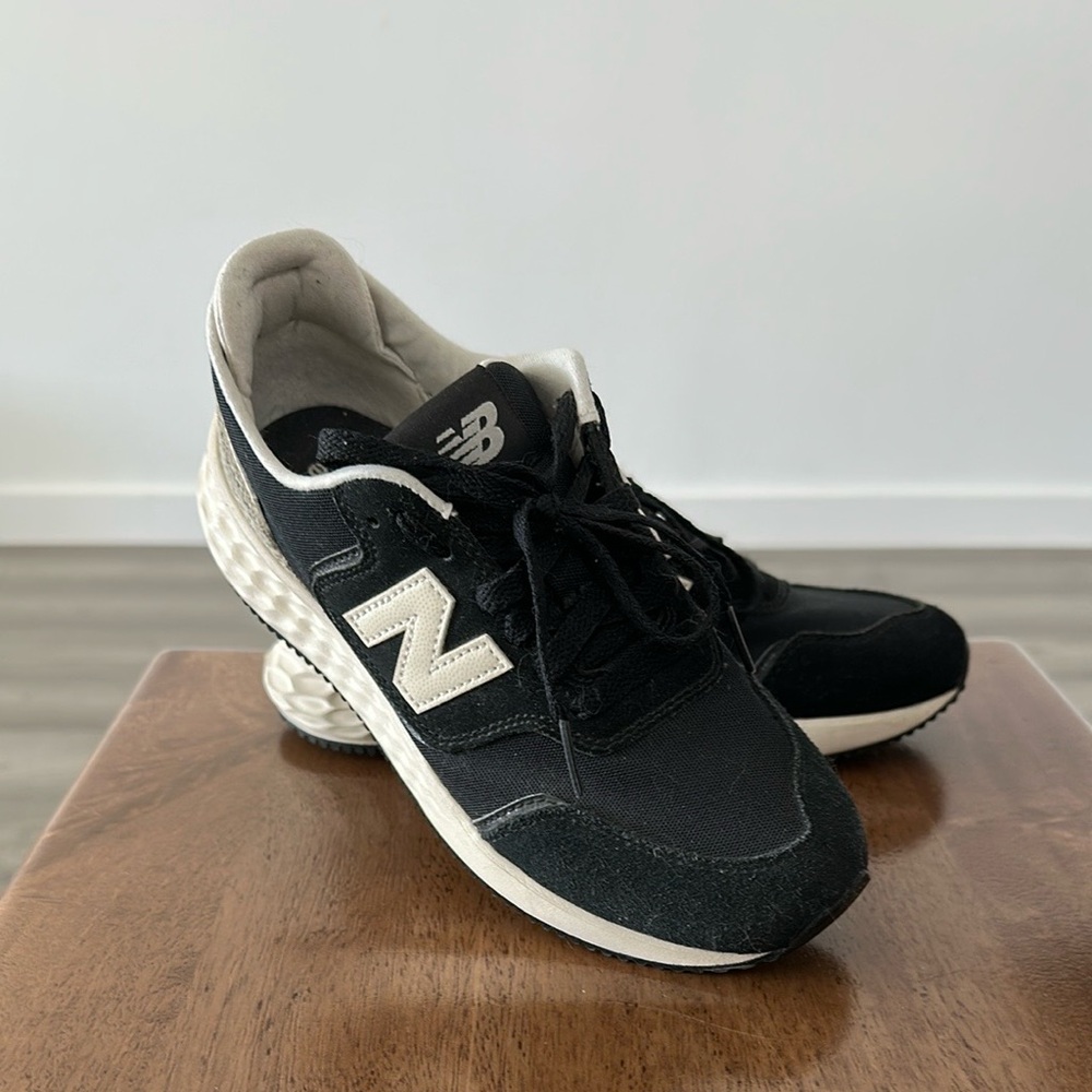 New Balance Womens Black Off-White/Cream Sneakers Suede Mesh Animal Print Heel - Picture 2 of 6